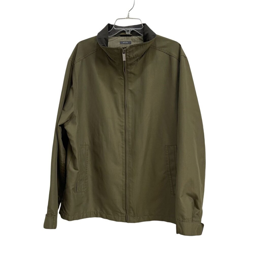 Perry Ellis Portfolio Men’s Olive Green Lined Microfiber Jacket - Size XL - Fall